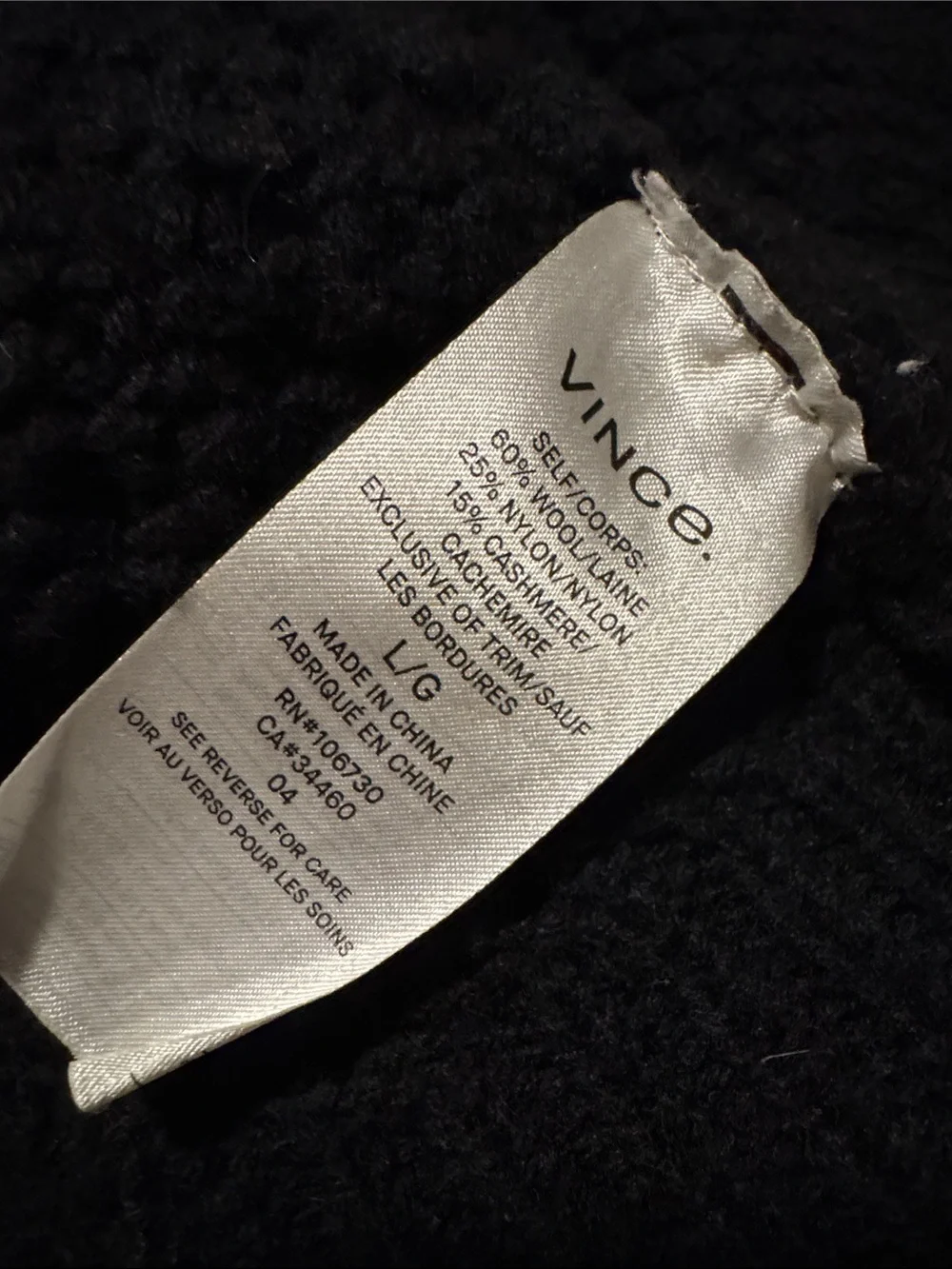 Vince long Black Wool cashmere, open Front Cardigan Large